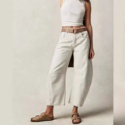 Jean rétro pour femme, taille mi-haute, coupe arrondie et jambes larges