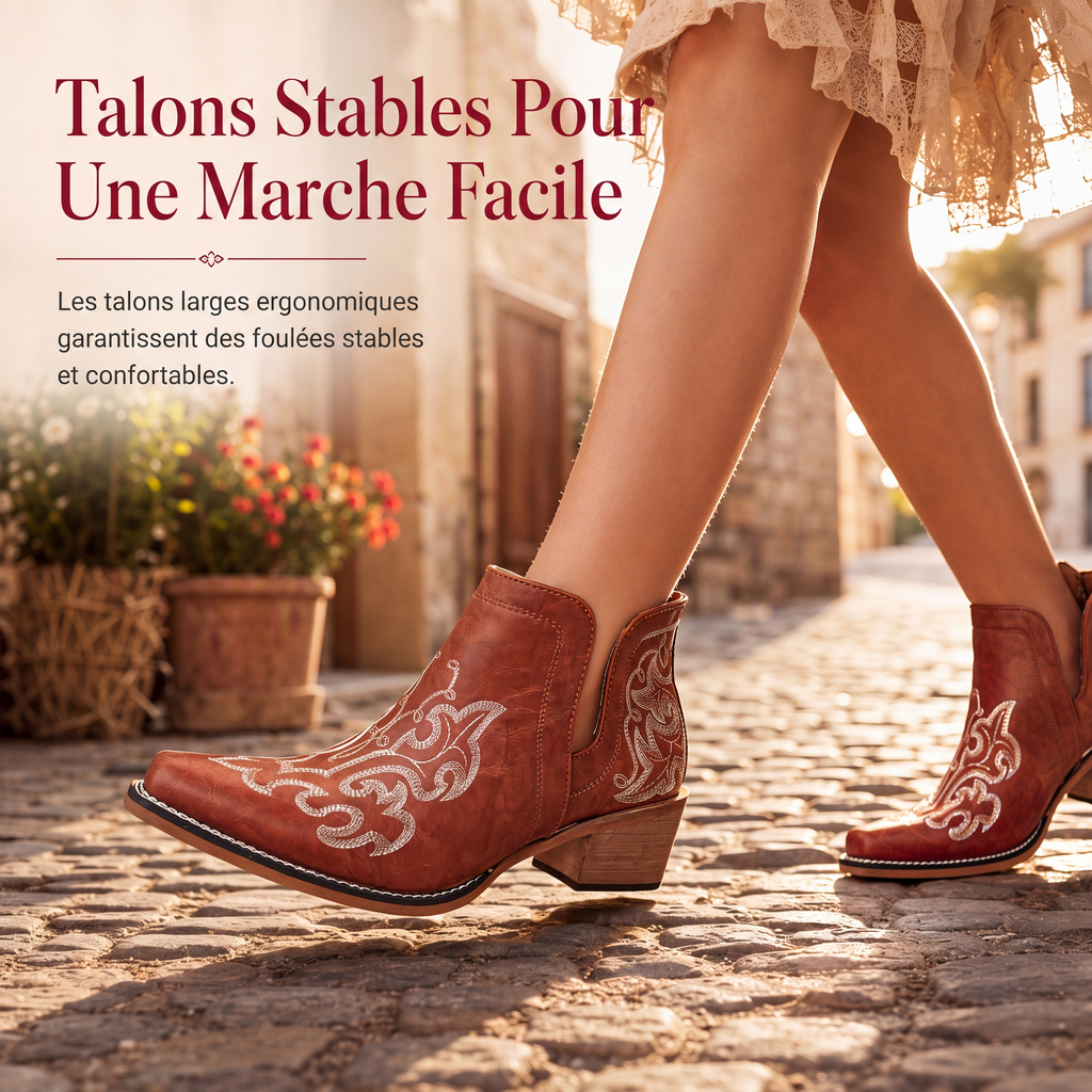 Bottines à talon bloc et coupe V rétro pour femmes, grande taille, unies ou à imprimé floral, pour l'automne et l'hiver
