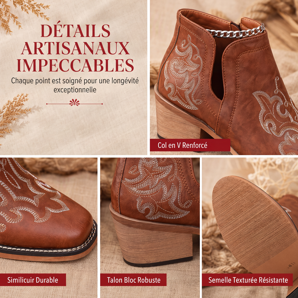 Bottines à talon bloc et coupe V rétro pour femmes, grande taille, unies ou à imprimé floral, pour l'automne et l'hiver