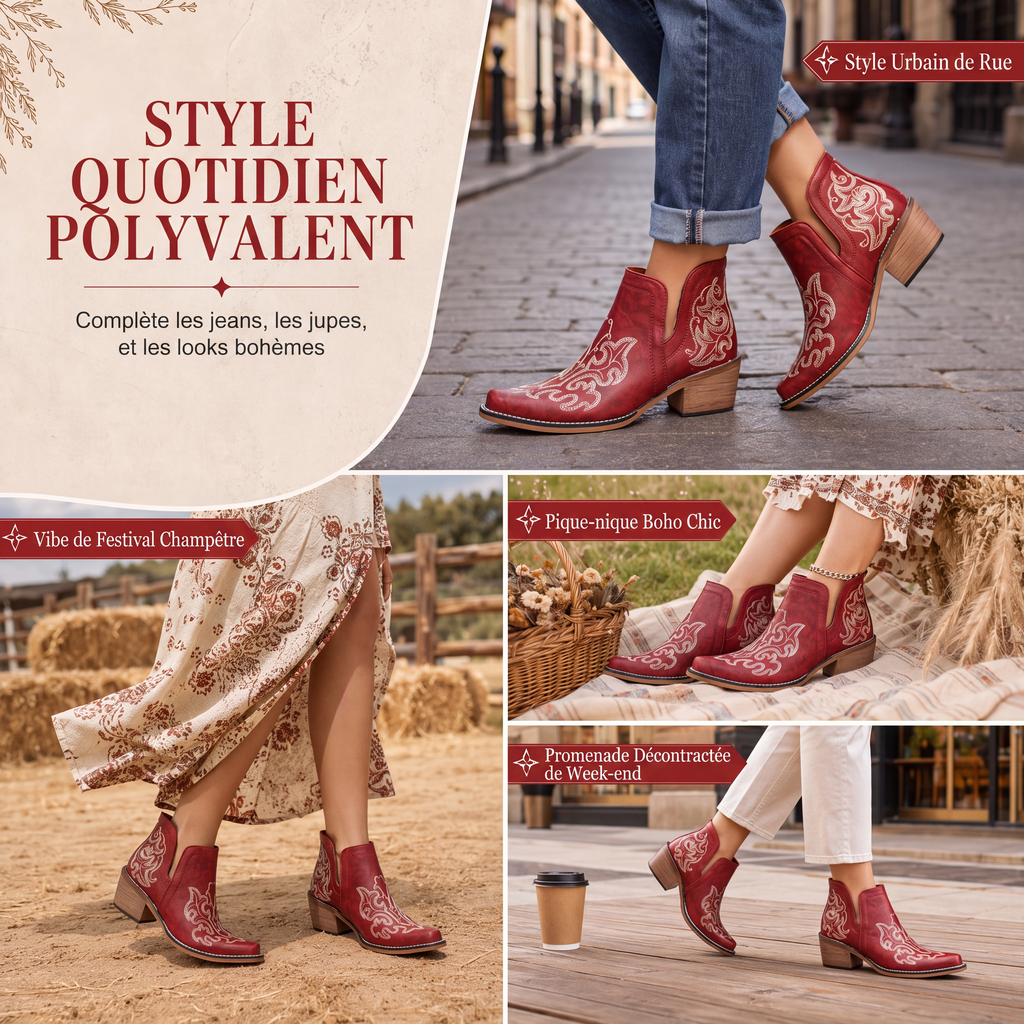 Bottines à talon bloc et coupe V rétro pour femmes, grande taille, unies ou à imprimé floral, pour l'automne et l'hiver