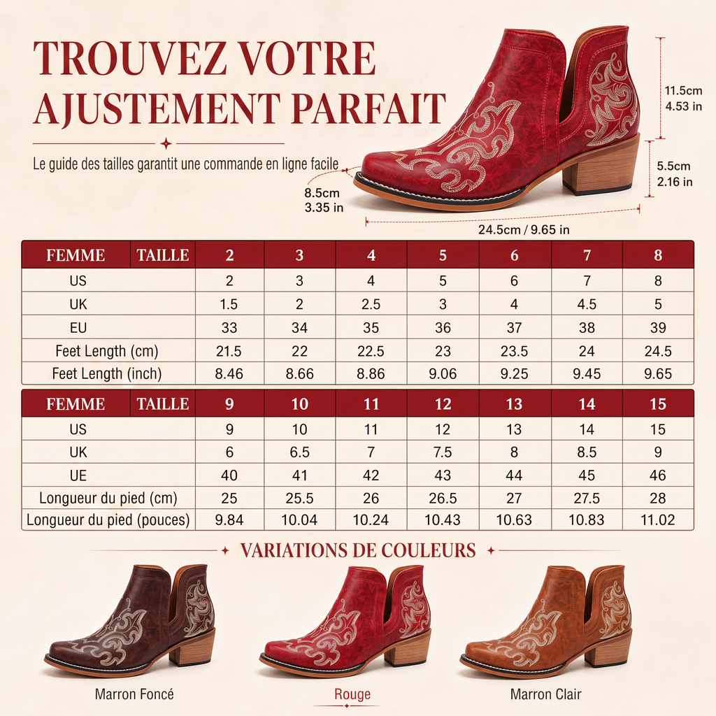 Bottines à talon bloc et coupe V rétro pour femmes, grande taille, unies ou à imprimé floral, pour l'automne et l'hiver