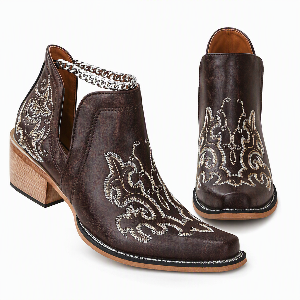 Bottines à talon bloc et coupe V rétro pour femmes, grande taille, unies ou à imprimé floral, pour l'automne et l'hiver