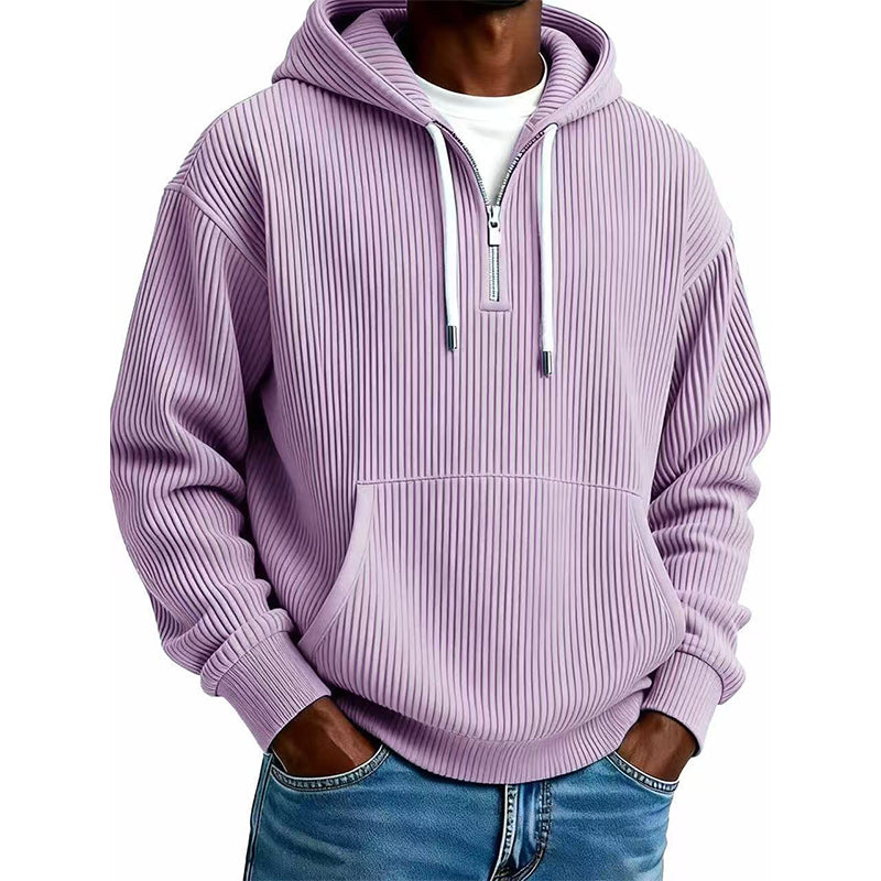 Sweat à capuche décontracté en velours côtelé pour homme, demi-zip