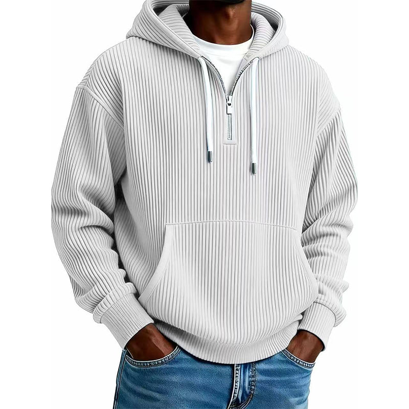 Sweat à capuche décontracté en velours côtelé pour homme, demi-zip