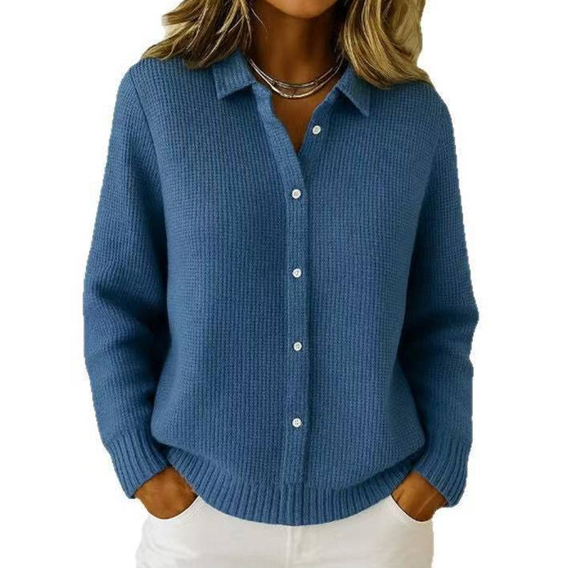 Pull en maille à col revers et boutons pour femme