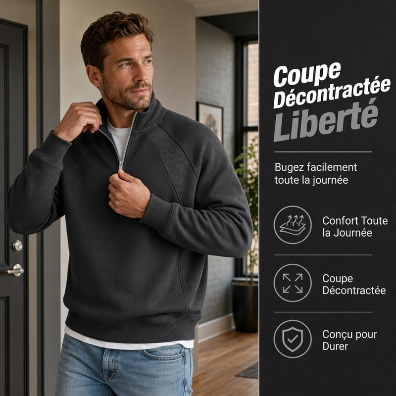 Sweat chaud décontracté pour homme à demi-zip
