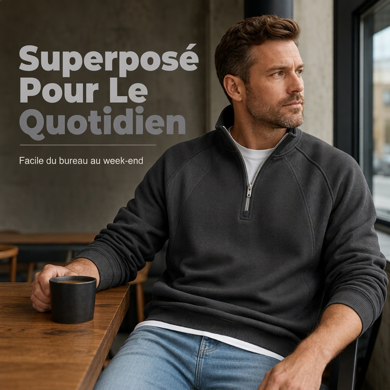 Sweat chaud décontracté pour homme à demi-zip