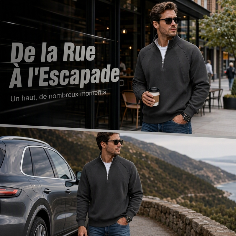 Sweat chaud décontracté pour homme à demi-zip