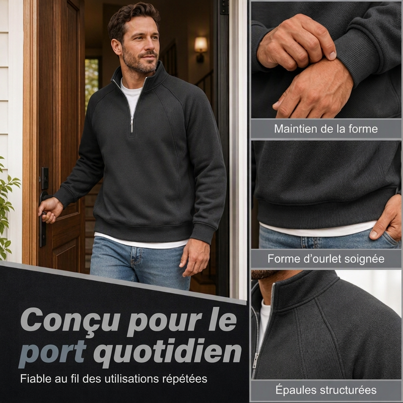 Sweat chaud décontracté pour homme à demi-zip
