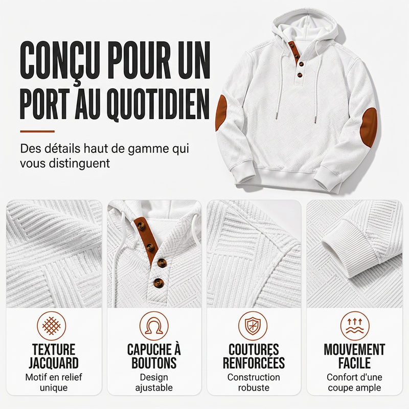 Sweat à capuche décontracté en jacquard pour homme
