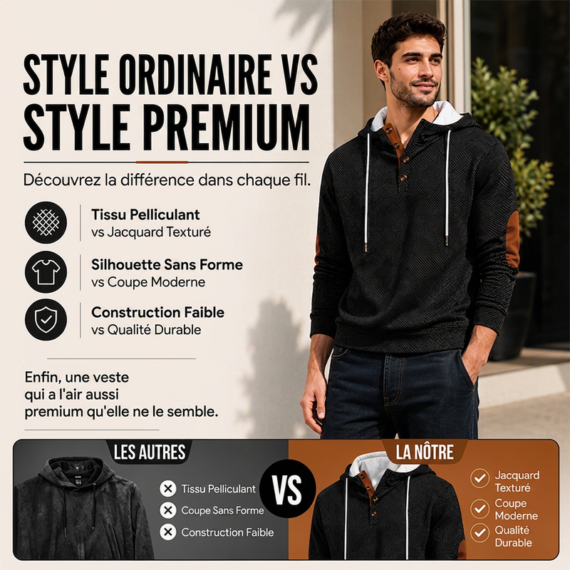 Sweat à capuche décontracté en jacquard pour homme