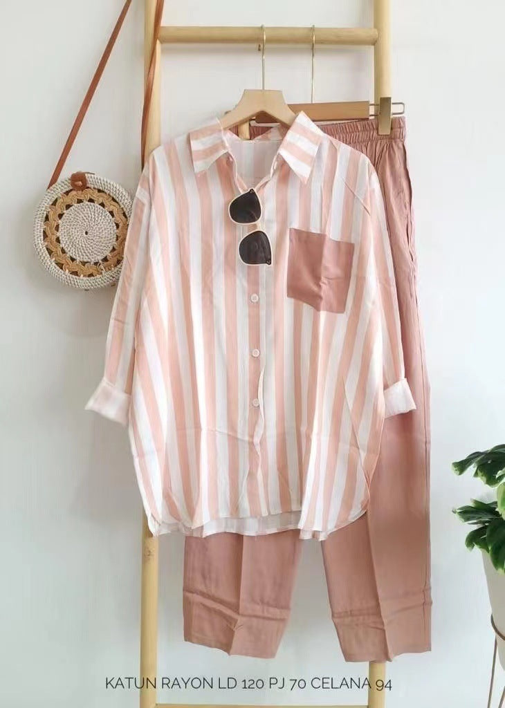 🌸Ensemble décontracté à rayures colorées 2 pièces.🌸2 pcs de 10 % & livraison gratuite🔥