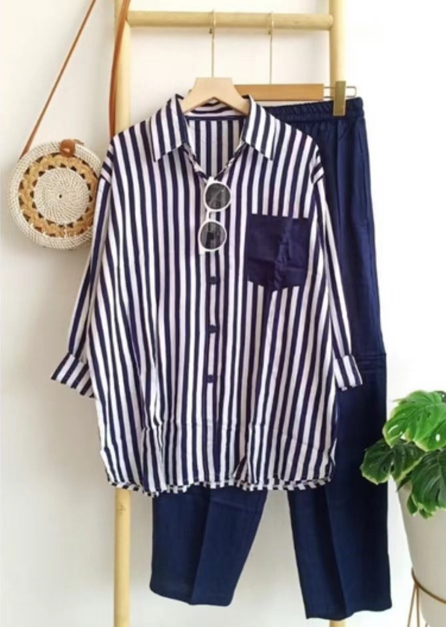 🌸Ensemble décontracté à rayures colorées 2 pièces.🌸2 pcs de 10 % & livraison gratuite🔥