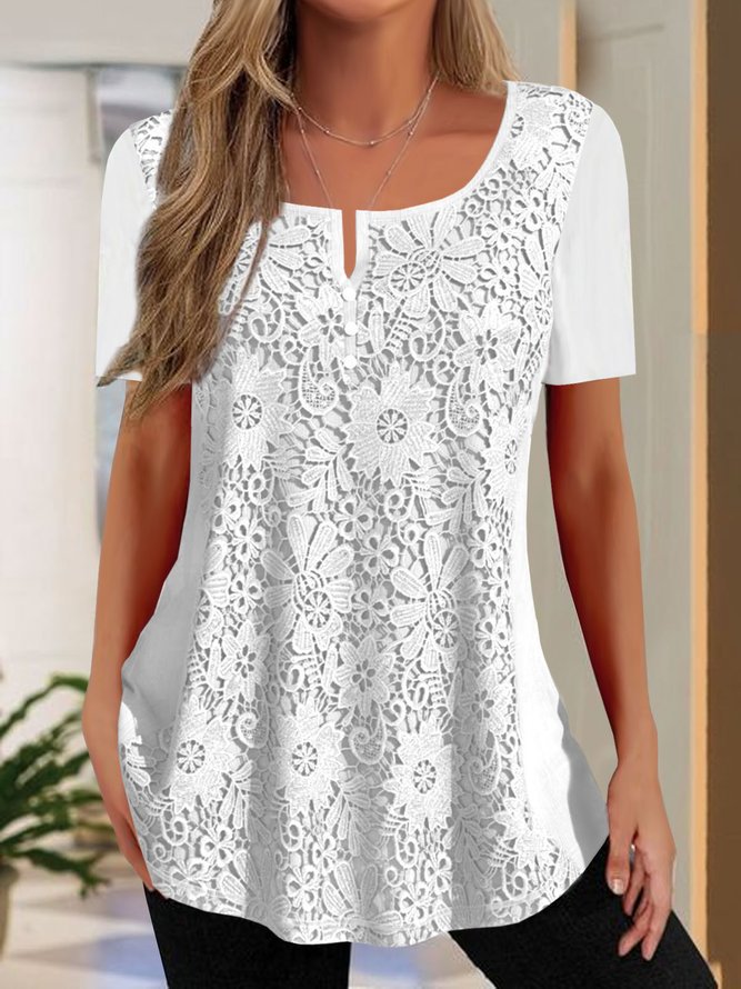 🌷Achetez-en 2 livraison gratuite🌷Manches courtes en dentelle à col en V pour femme