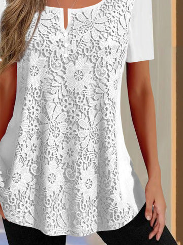 🌷Achetez-en 2 livraison gratuite🌷Manches courtes en dentelle à col en V pour femme