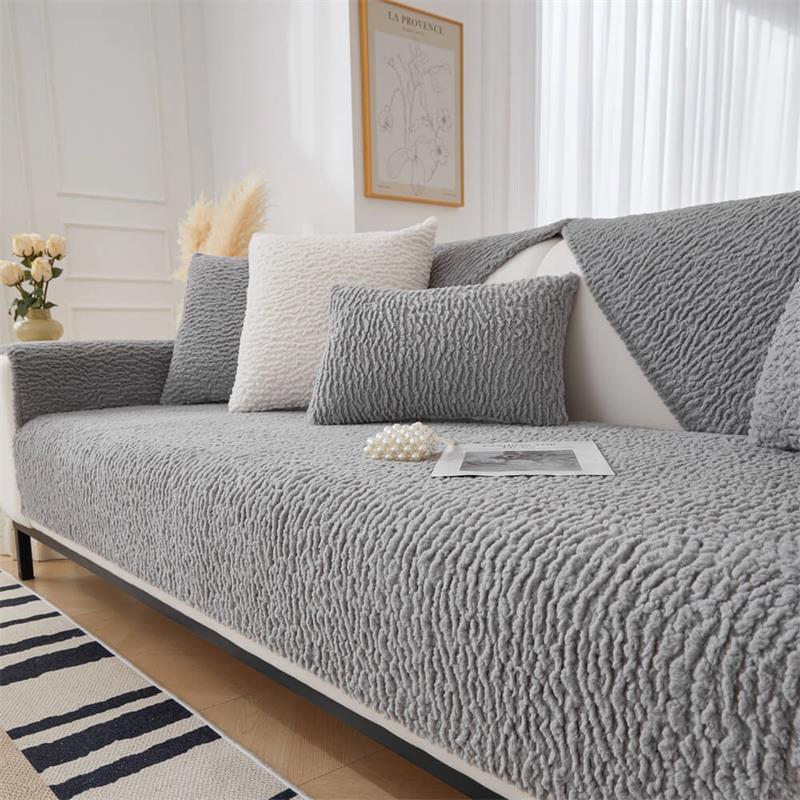 Housse de canapé en polaire berbère anti-griffes de couleur crème