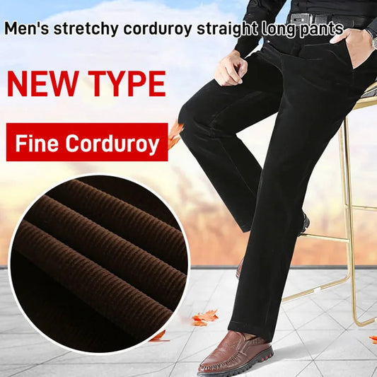 Pantalon long droit en velours extensible pour hommes