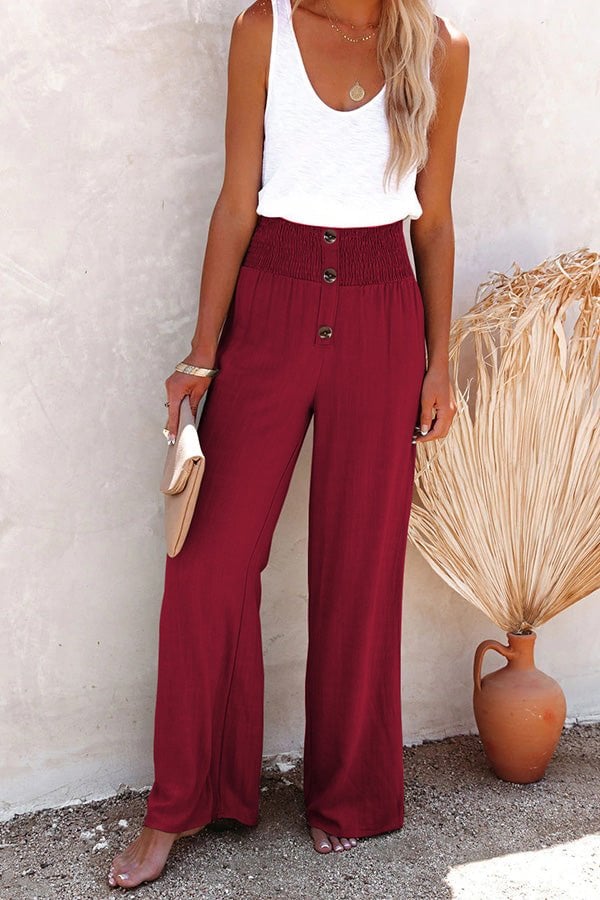 🌸2 Pièces livraison gratuite🌸2023 Hot Sale Leinenmischung High Rise Smocked Pants