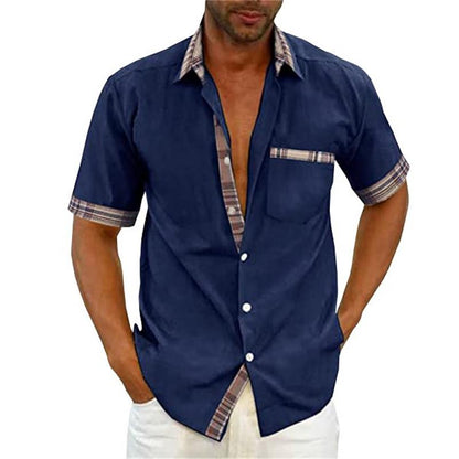 Chemise d'été décontractée à col en plaid et à boutons pour hommes-2