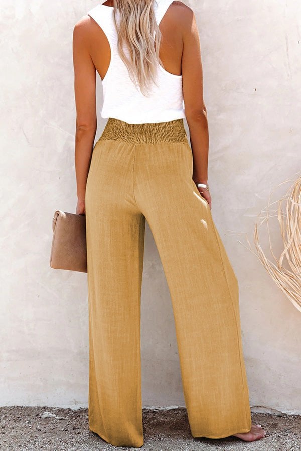 🌸2 Pièces livraison gratuite🌸2023 Hot Sale Leinenmischung High Rise Smocked Pants