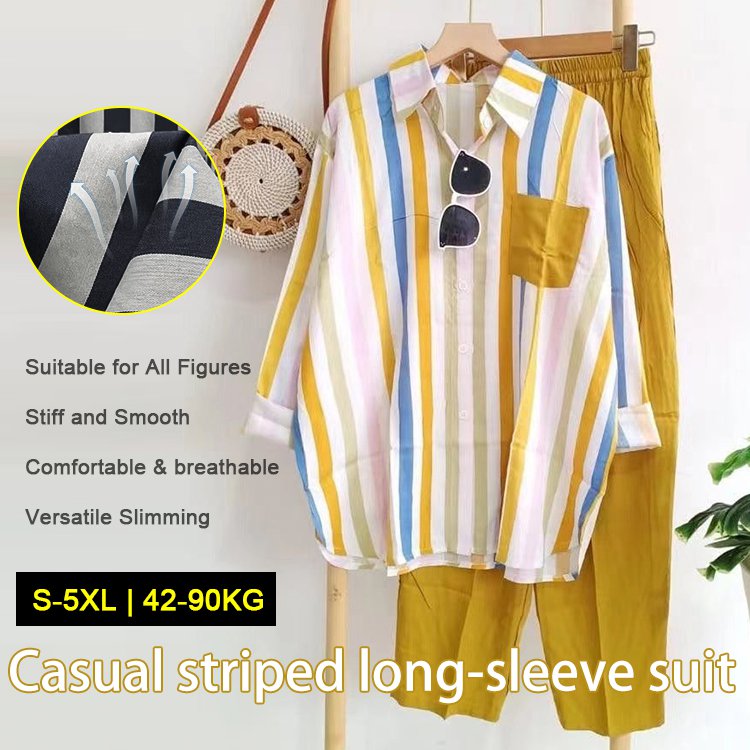 🌸Ensemble décontracté à rayures colorées 2 pièces.🌸2 pcs de 10 % & livraison gratuite🔥