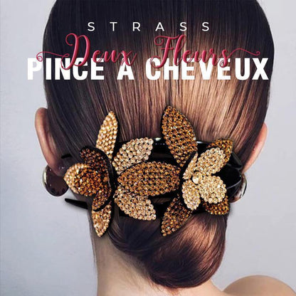Pince à cheveux double fleur strass