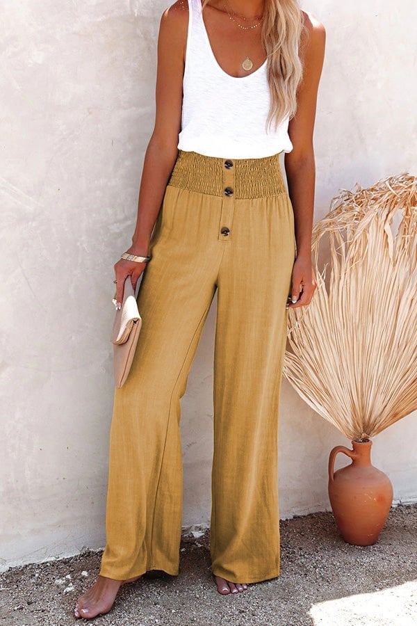 🌸2 Pièces livraison gratuite🌸2023 Hot Sale Leinenmischung High Rise Smocked Pants