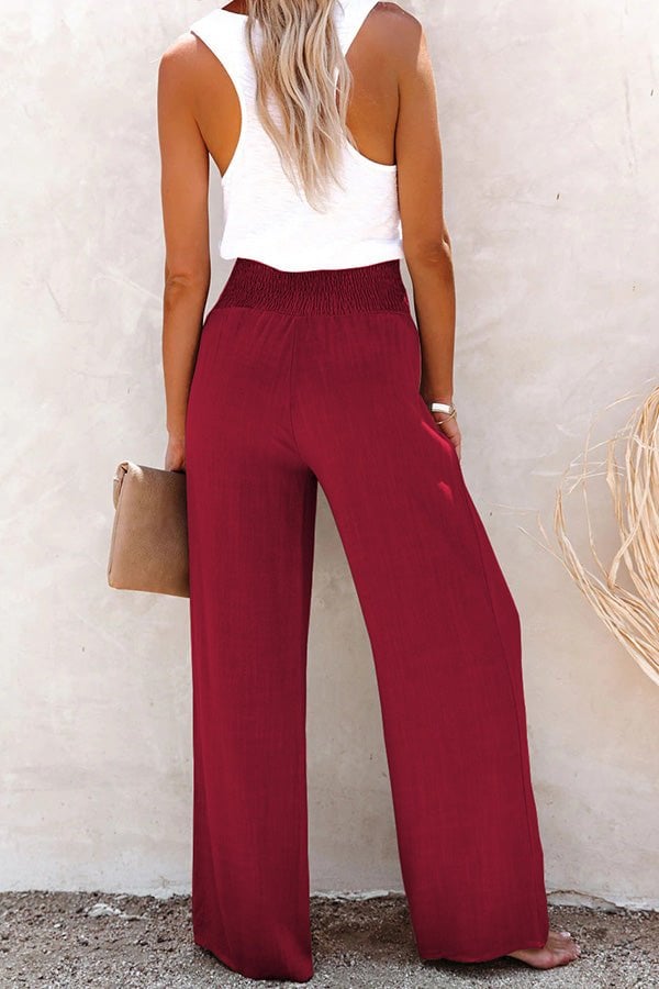 🌸2 Pièces livraison gratuite🌸2023 Hot Sale Leinenmischung High Rise Smocked Pants