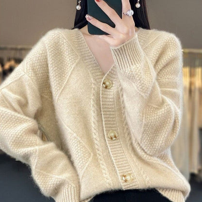 [Cadeau pour les femmes] Cardigan ample et ample en faux cachemire boutonné sur le devant pour femme